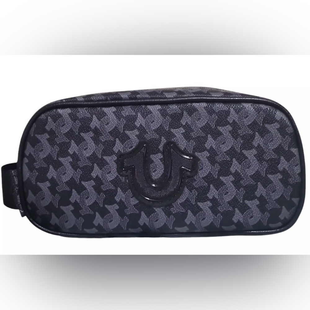 True Religion Toiletry Bag Men's Black/Gray Coda Horseshoe Logo 2 Travel Bottles